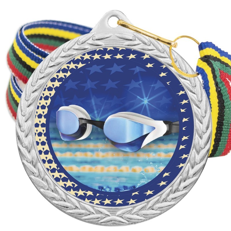 Medalla Natación Color 5020 Plata Ø50mm Medalla Natación Color 5020 Plata Ø50mm