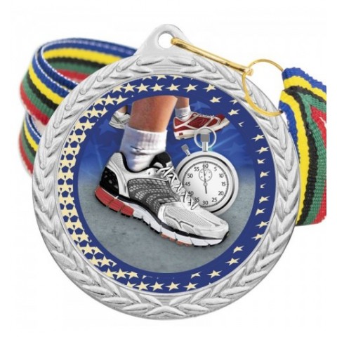 Medalla Running Color 5020 Plata Ø50mm