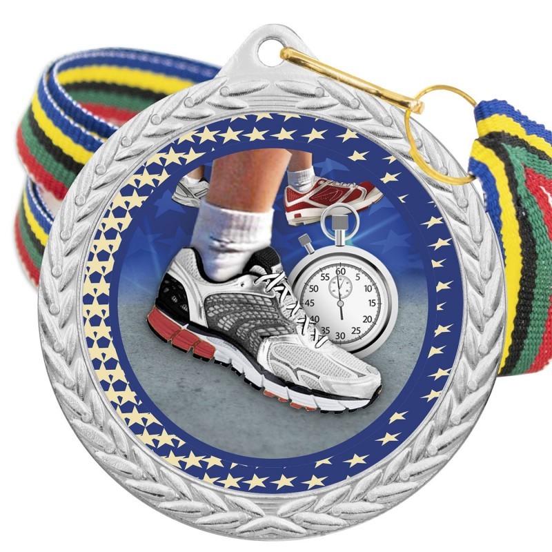 Medalla Running Color 5020 Plata Ø50mm