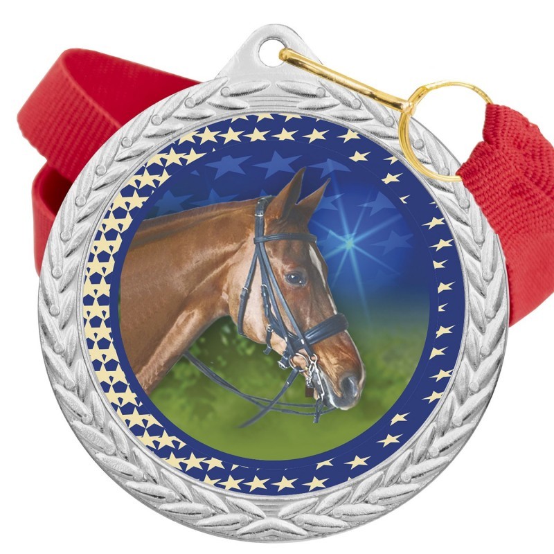 Medalla Hípica Color 5020 Plata Ø50mm