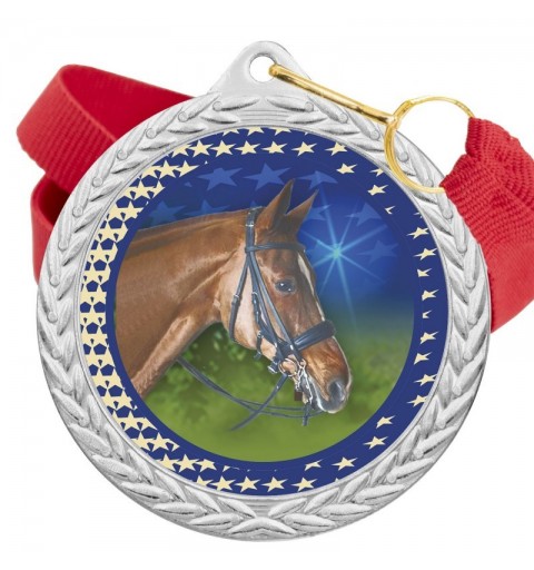 Medalla Hípica Color 5020 Plata Ø50mm