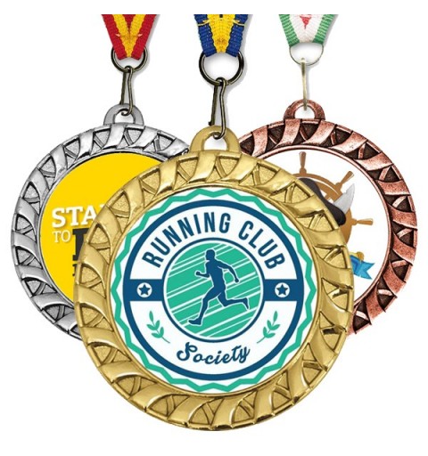 Medalla Deportiva Ribbon Dorada 70mm Personalizada
