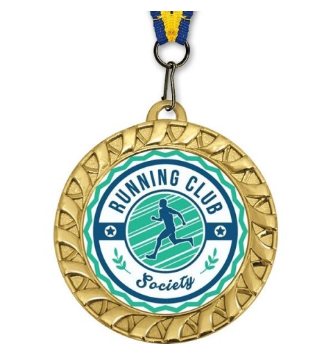 Medalla Deportiva Ribbon Dorada 70mm Personalizada