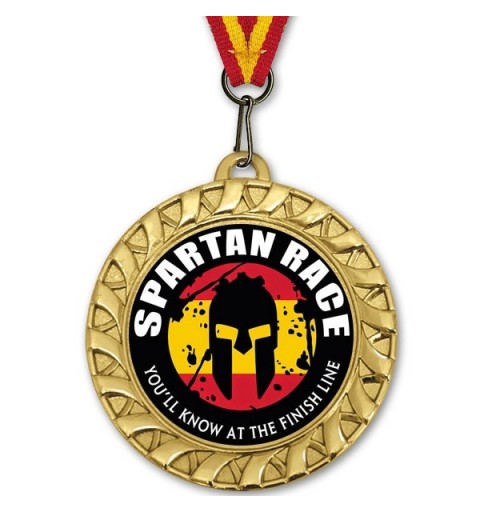 Medalla Deportiva Ribbon Dorada 70mm Personalizada